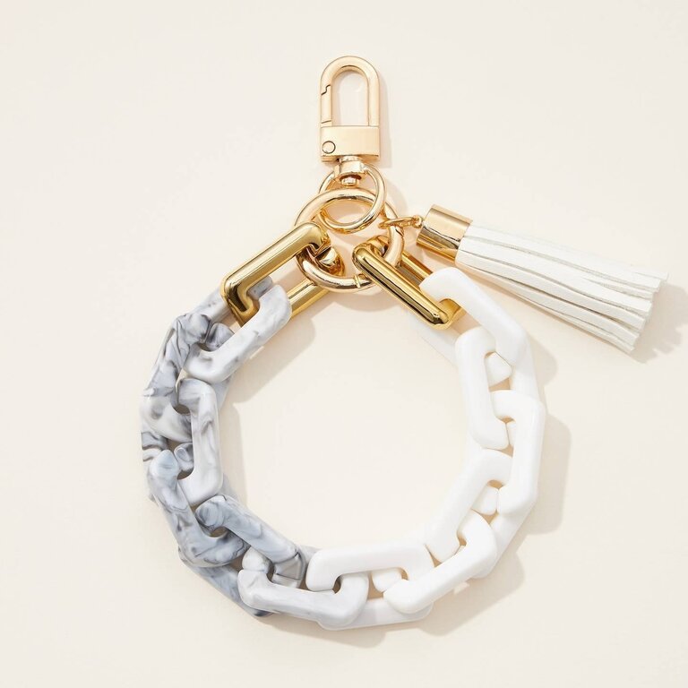 Two Tone Mixed Resin Chain Keychain White