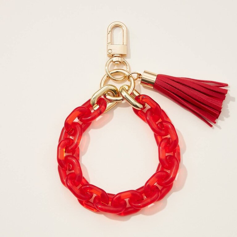 Resin Chain Bracelet Keychain with Tassel Red
