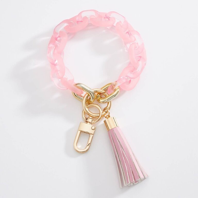 Colored Transparent Link Keychain with Tassel Pink