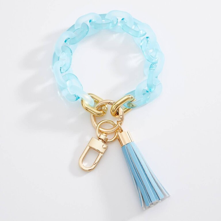 Colored Transparent Link Keychain with Tassel Blue