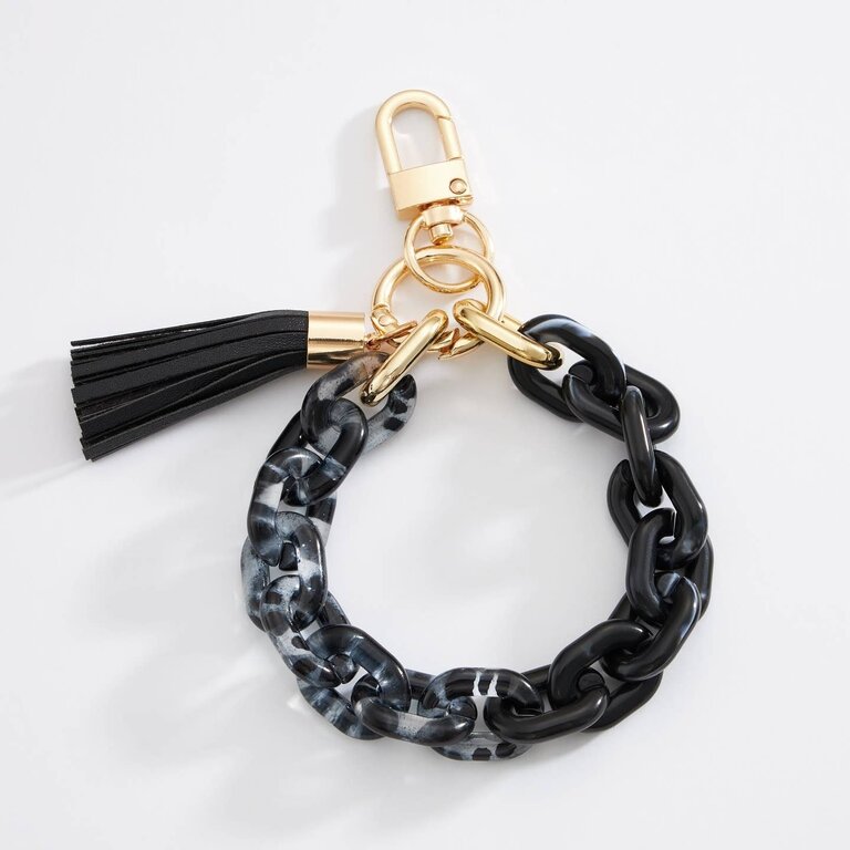 Two Tone Mixed Resin Chain Keychain Black