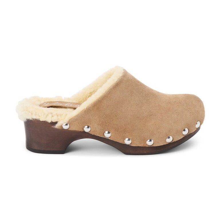 Matisse Mayfair Clog Taupe Suede With Shearling