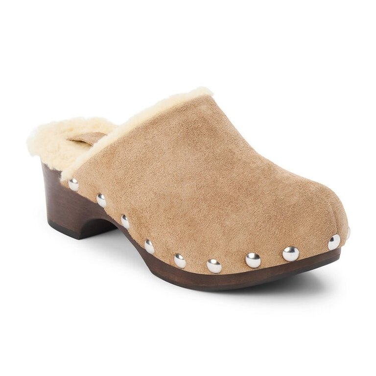 Matisse Mayfair Clog Taupe Suede With Shearling