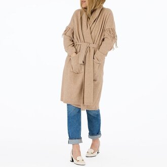 Kerri Rosenthal Cali Fringe Cardigan Coat Camel