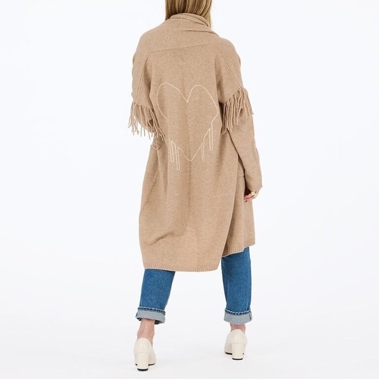 Kerri Rosenthal Cali Fringe Cardigan Coat Camel