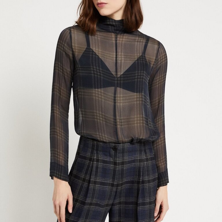 Ottodame Sheer Blouse Plaid