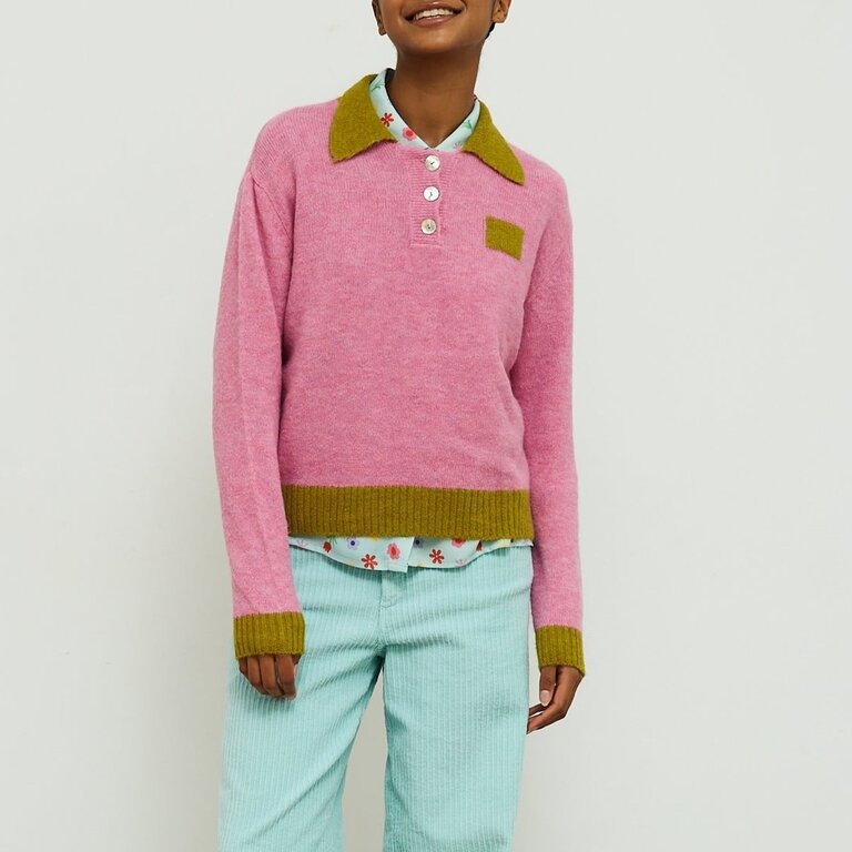 Dr Bloom Knit Pullover w/ Buttons Rosa