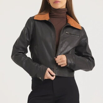 Jakett Moira Wrinkled Leather Jacket Chocolate