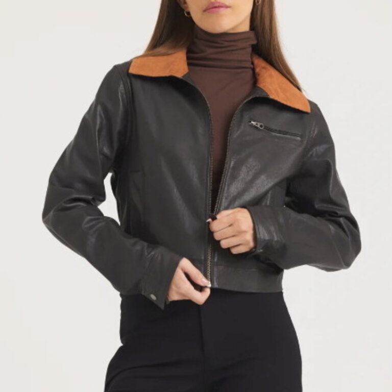 Jakett Moira Wrinkled Leather Jacket Chocolate
