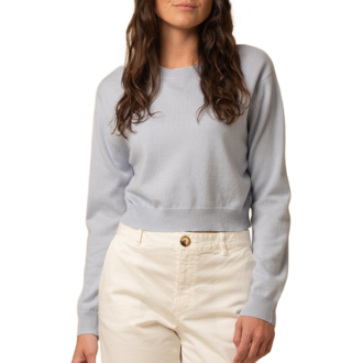 Pure Cashmere Cropped Long Sleeve Sweater Eggshell Blue