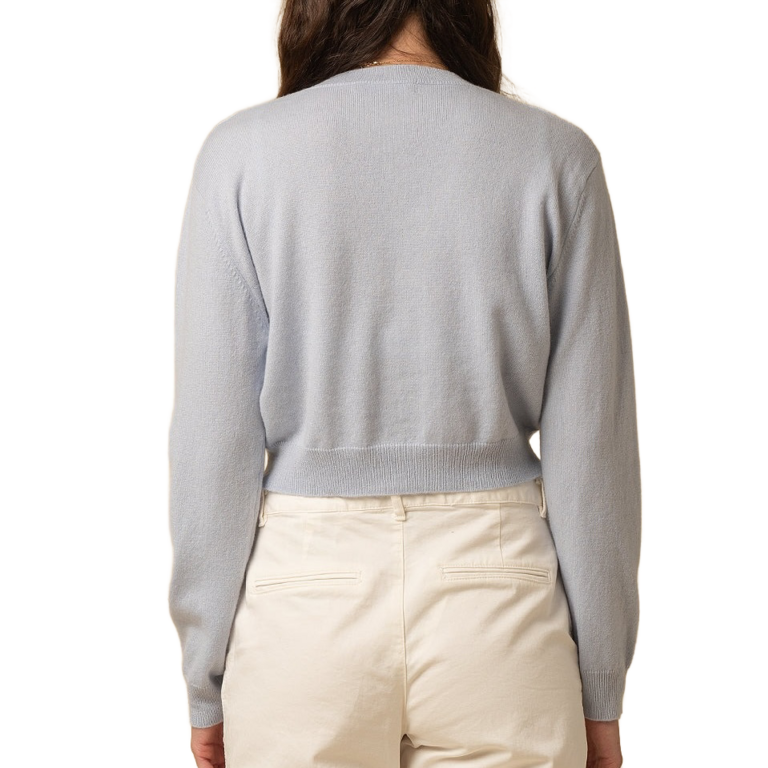 Pure Cashmere Cropped Long Sleeve Sweater Eggshell Blue