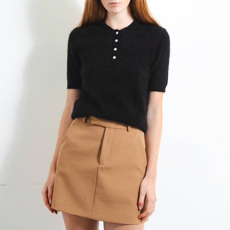 Pure Cashmere Brushed Polo Shortsleeve Black