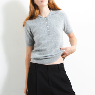 Pure Cashmere Brushed Polo Shortsleeve Pearl Grey