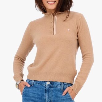 Kerri Rosenthal Femme Ruffle Henley Sweater Camel