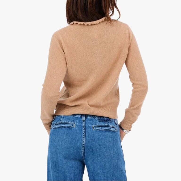 Kerri Rosenthal Femme Ruffle Henley Sweater Camel