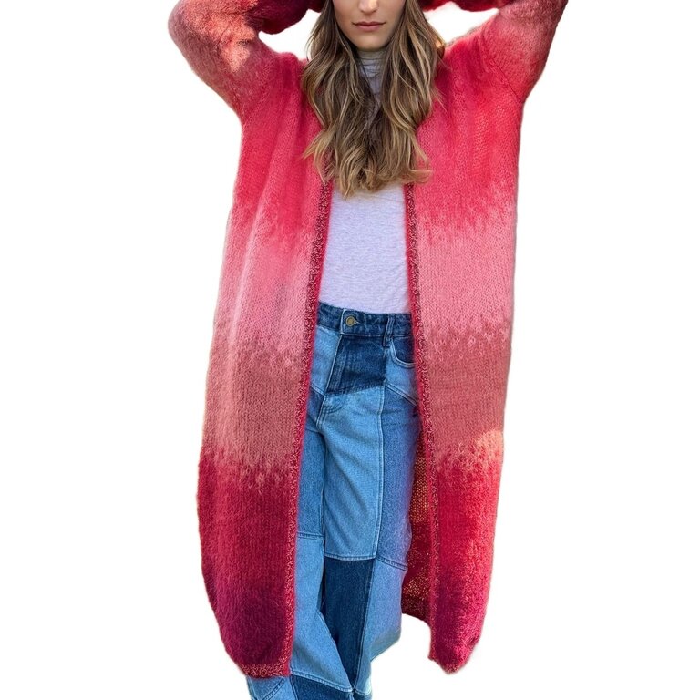 Rose Carmine Long Coat Six Color Tie Dye Grenadine Bordeaux OS