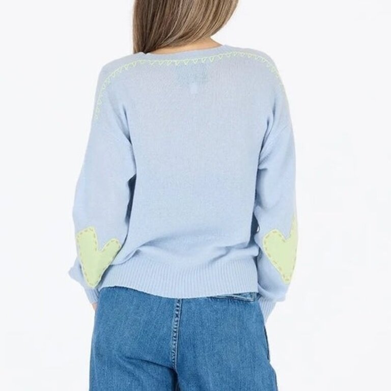 Kerri Rosenthal Deep V Neck On and On Sweater Steel Blue