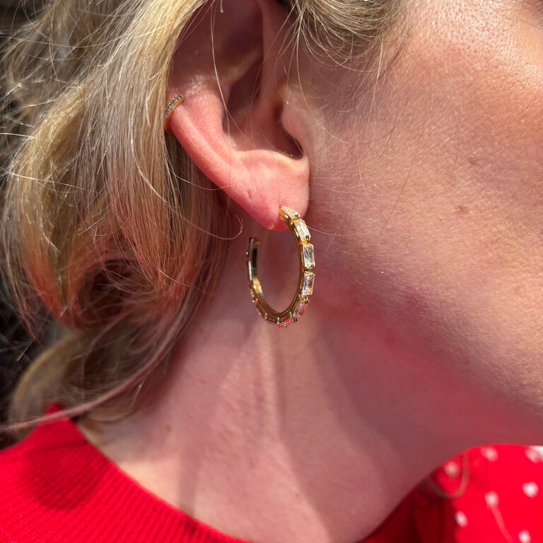 Society Jewelry Everyday Collection 18k GF Baguette CZ Hoop Earring