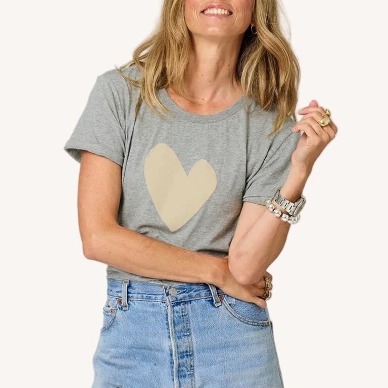 Kerri Rosenthal Suke Imperfect Heart Tee Heather Grey/ Cream Heart