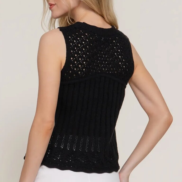 Crew Neck Tee Crochet Spring Sweater Black