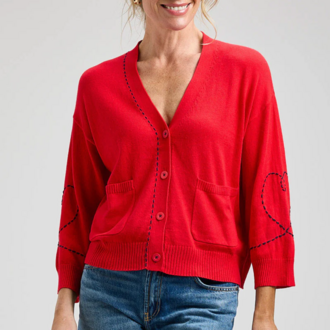 Zaket & Plover Heart Wide Sleeve Cardi Red