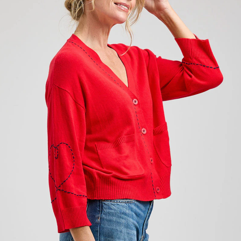 Heart Wide Sleeve Cardi Red