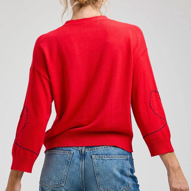 Heart Wide Sleeve Cardi Red