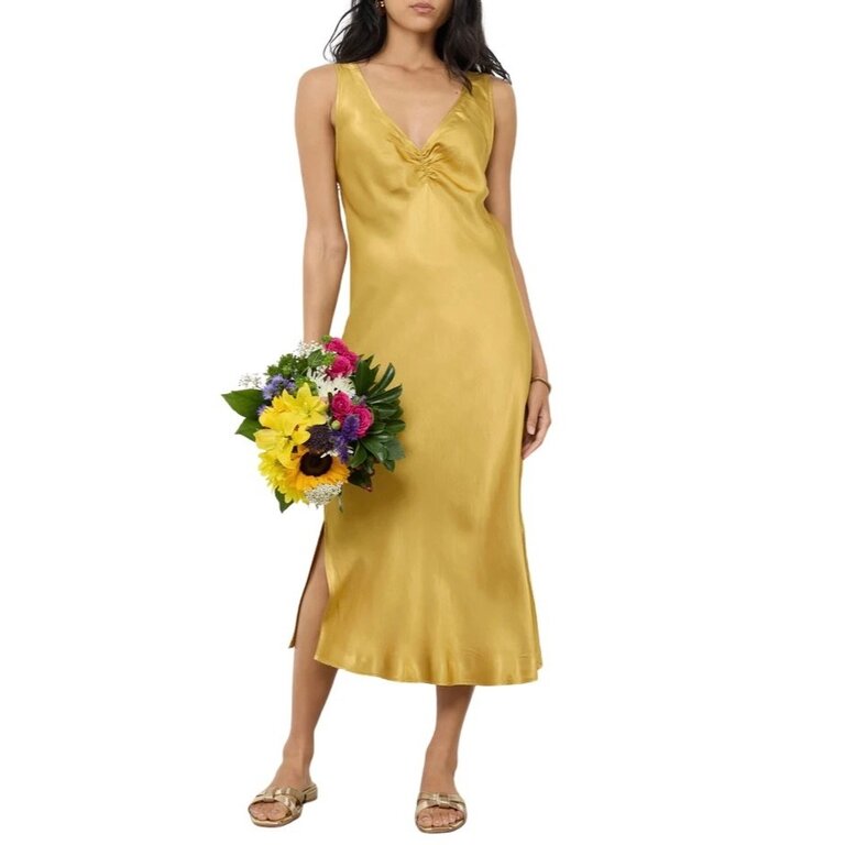 LA Made Socal V Neck Shirring Dress Dandelion