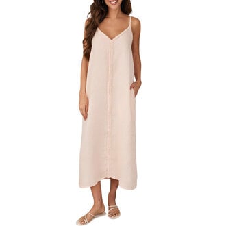 Milio Milano Raw Edge Sleeveless Maxi Dress w/ Pockets Blush