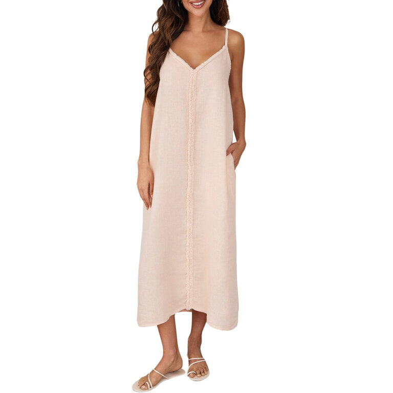 Milio Milano Raw Edge Sleeveless Maxi Dress w/ Pockets Blush