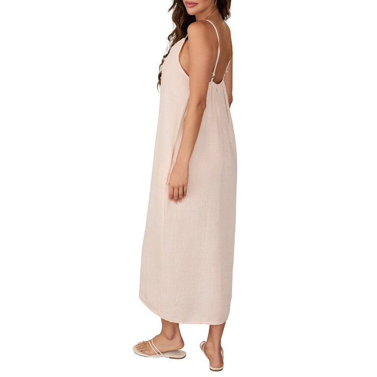 Milio Milano Raw Edge Sleeveless Maxi Dress w/ Pockets Blush
