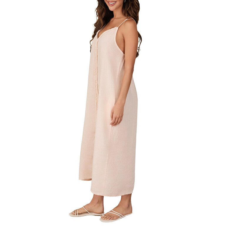 Milio Milano Raw Edge Sleeveless Maxi Dress w/ Pockets Blush
