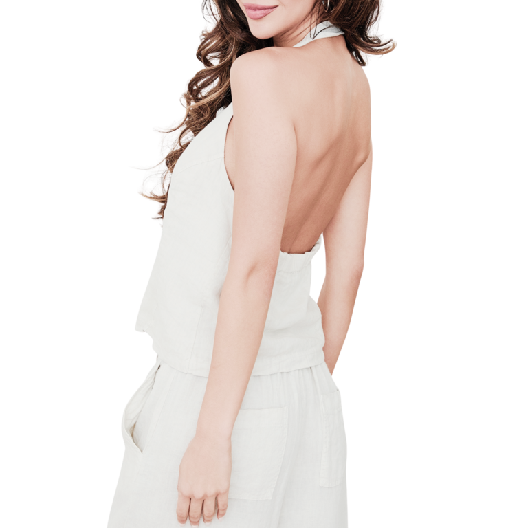 Milio Milano Linen Sleeveless Button Down Halter White