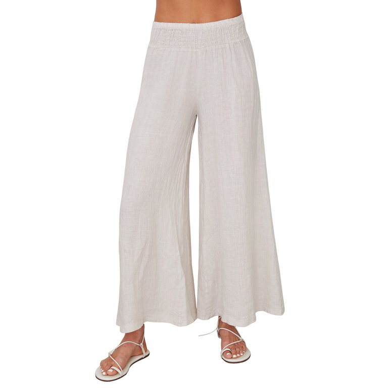 Milio Milano Linen Smocked Waist Palazzo Pant Beige
