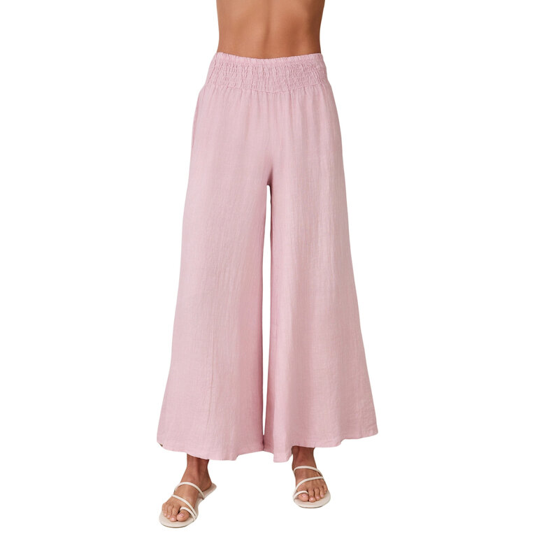 Milio Milano Linen Smocked Waist Palazzo Pant Rose