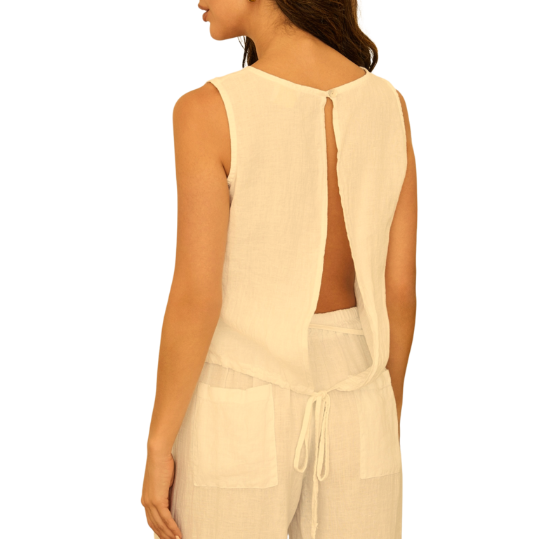 Milio Milano Open Back Sleeveless Linen Tank Beige