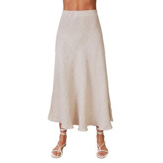 Milio Milano Crinkle Linen Midi Skirt Beige