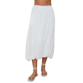 Milio Milano Linen Bubble Hem Midi Skirt w/ Pockets White