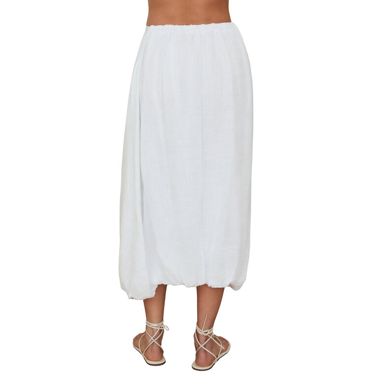 Milio Milano Linen Bubble Hem Midi Skirt w/ Pockets White
