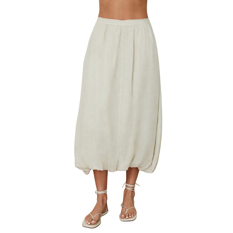Milio Milano Linen Bubble Hem Midi Skirt w/ Pockets Beige