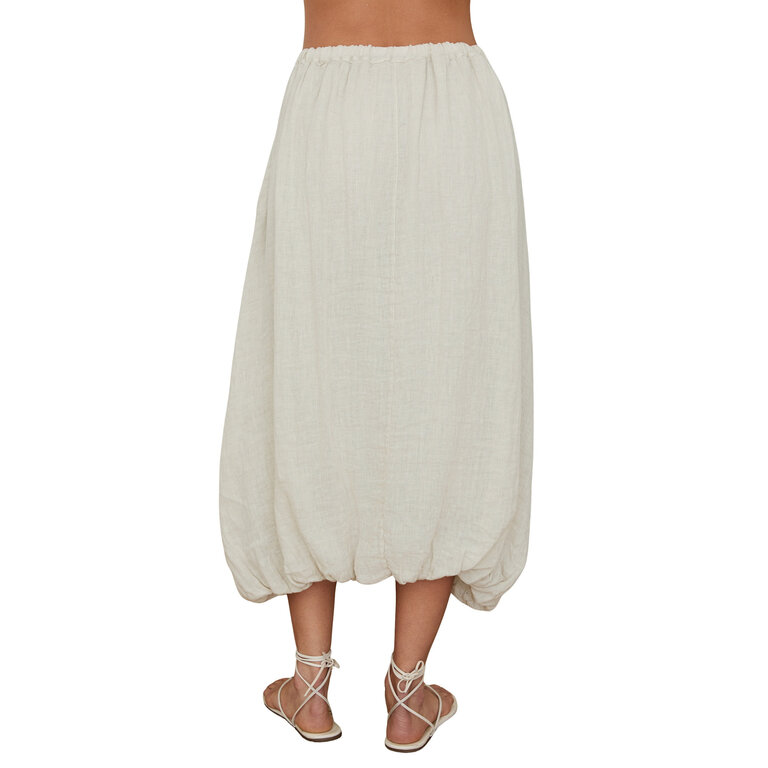 Milio Milano Linen Bubble Hem Midi Skirt w/ Pockets Beige