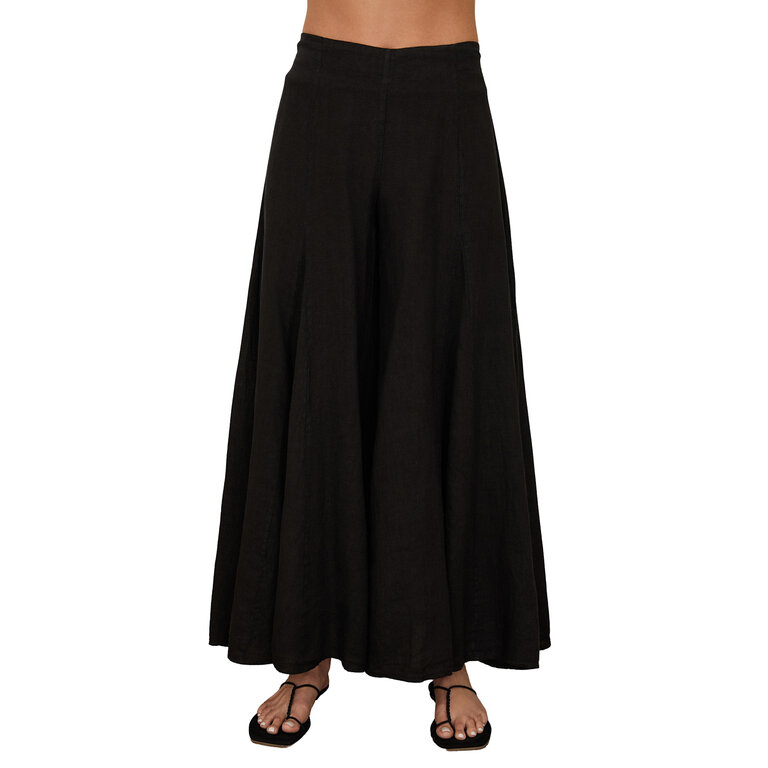 Milio Milano A-Seam Linen Wide Leg Palazzo Pant Black