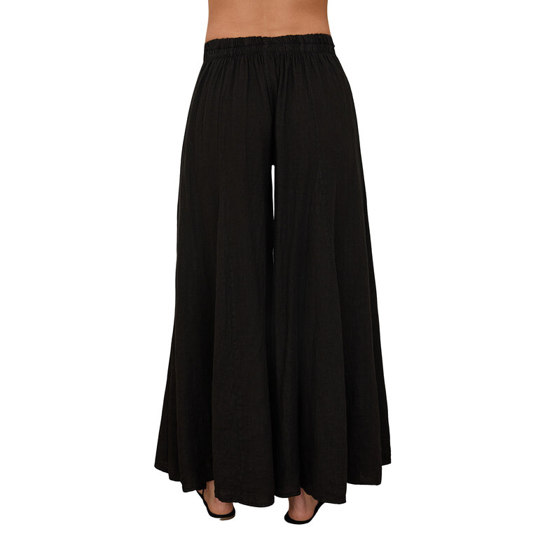 Milio Milano A-Seam Linen Wide Leg Palazzo Pant Black