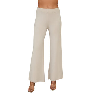 Milio Milano Italian Viscose Knit Flared Pant Beige