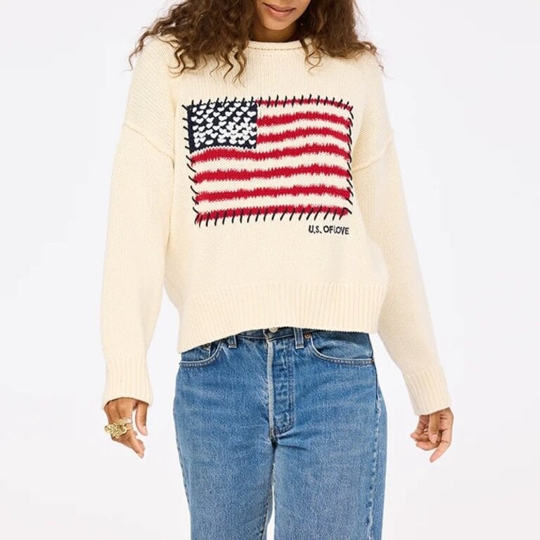 Kerri Rosenthal Soulcycle x KR Roll Neck U.S. of Love Ecru