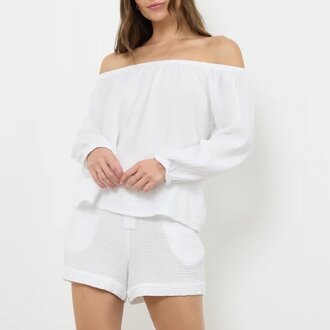 LA Made Monet Off Shoulder Gauze Top White
