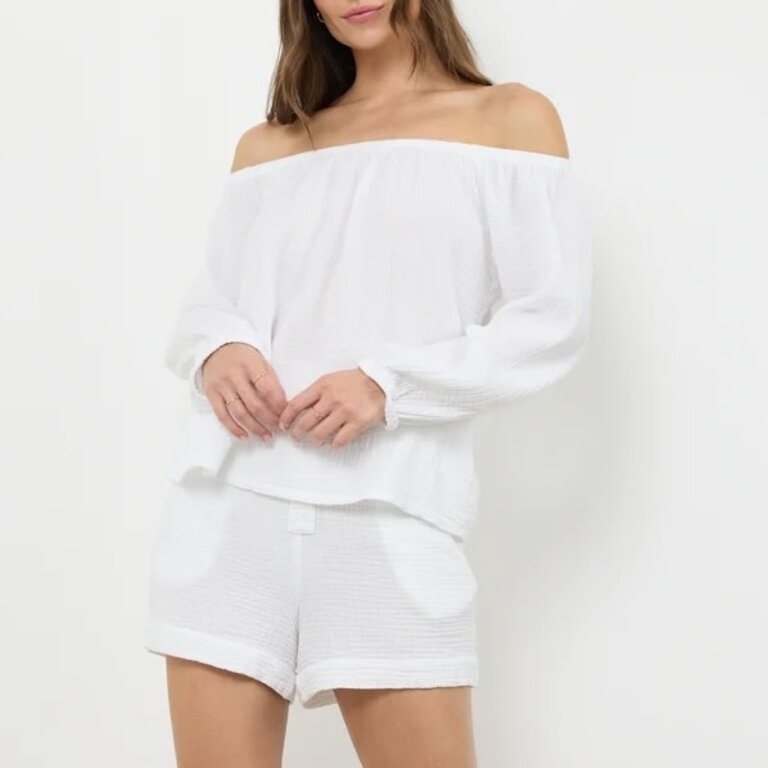 LA Made Monet Off Shoulder Gauze Top White