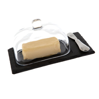 JUST SLATE Large Butter Cloche and Knife on Slate Base