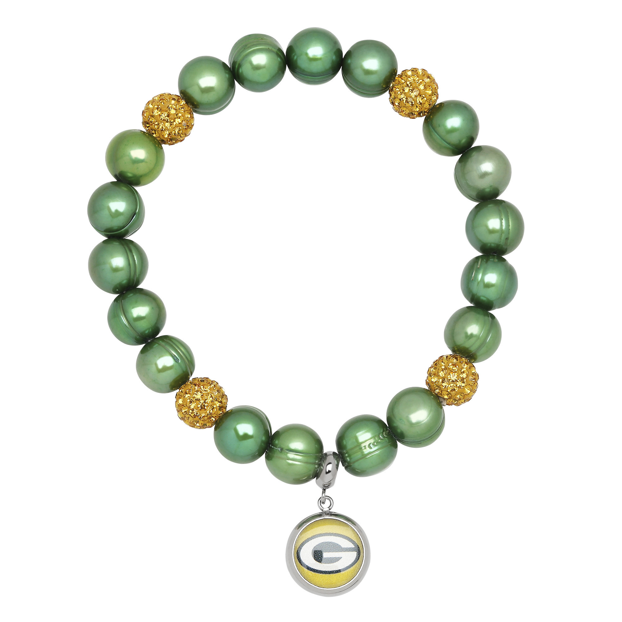 HONORA NFL Green Bay Packers Stretch Pearl & Crystal Bracelet
