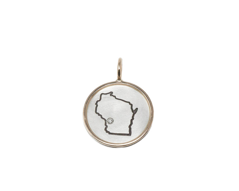 HEATHER B. MOORE HEATHER B MOORE Sterling Silver, 14k Gold & Diamond Round Wisconsin Pendant